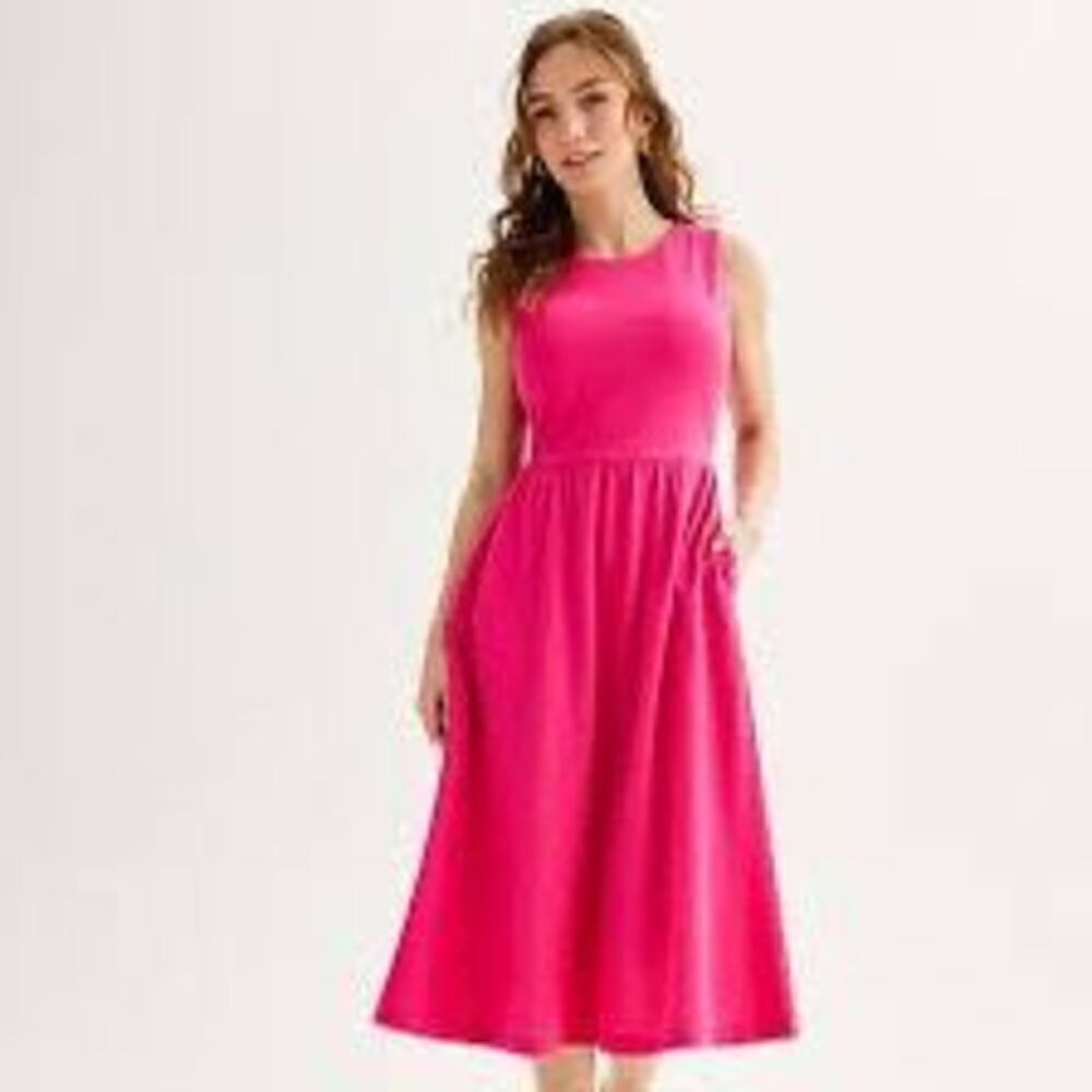 Draper James Womens Size XS Sleeveless Textured Knit Midi Dress Fuschia Pink NWT
